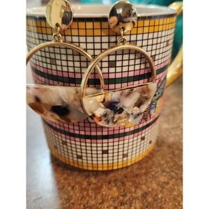 Gold hoop fashion earrings with acrylic faux multicolor‎ mother of pearl